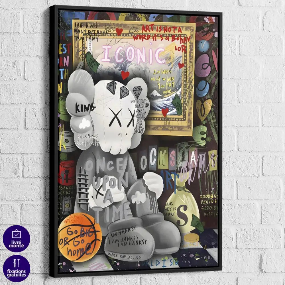 Tableau Kaws – Iconic Graffiti avec cadre noir, contraste chic et urbain