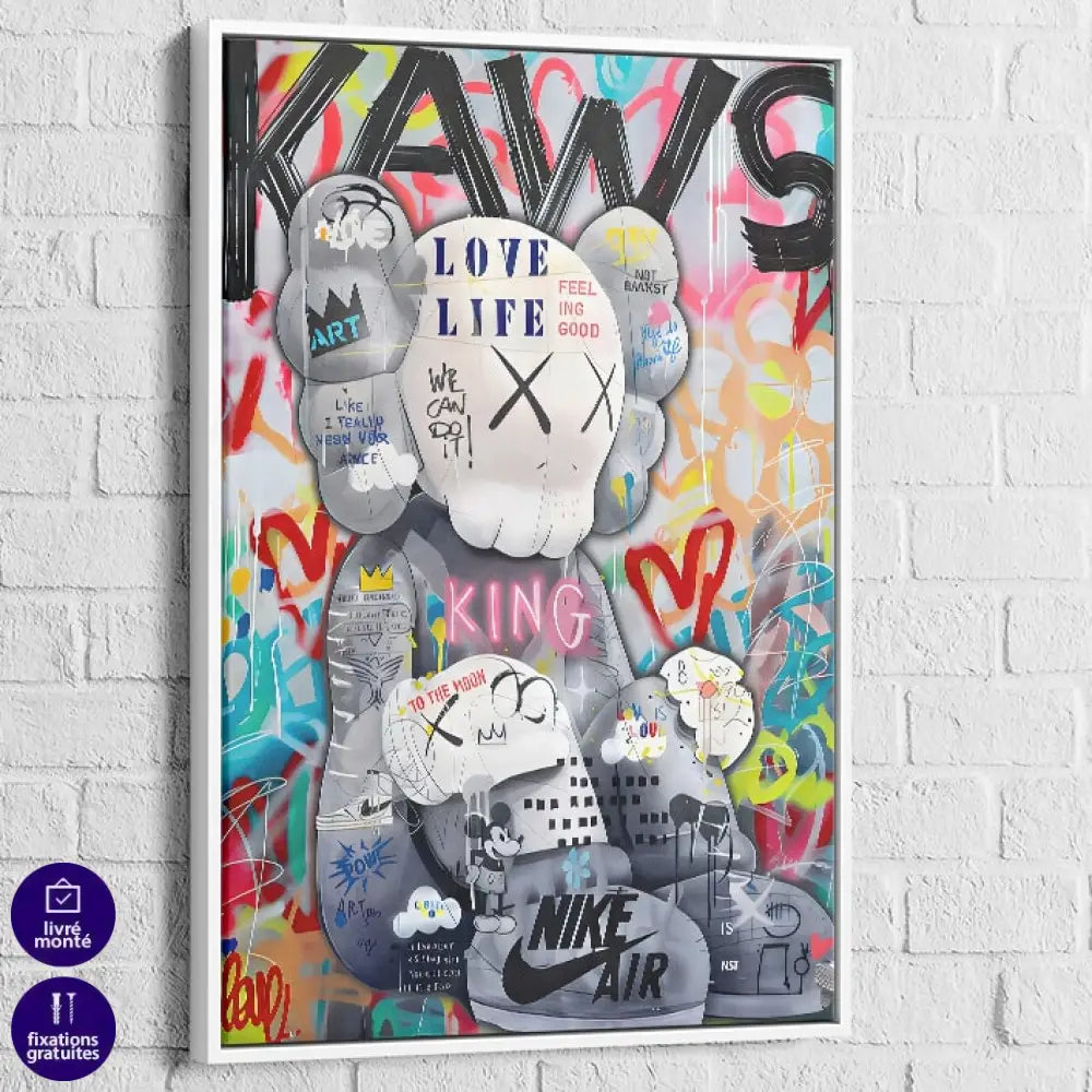tableau kaws pop graff avec cadre blanc