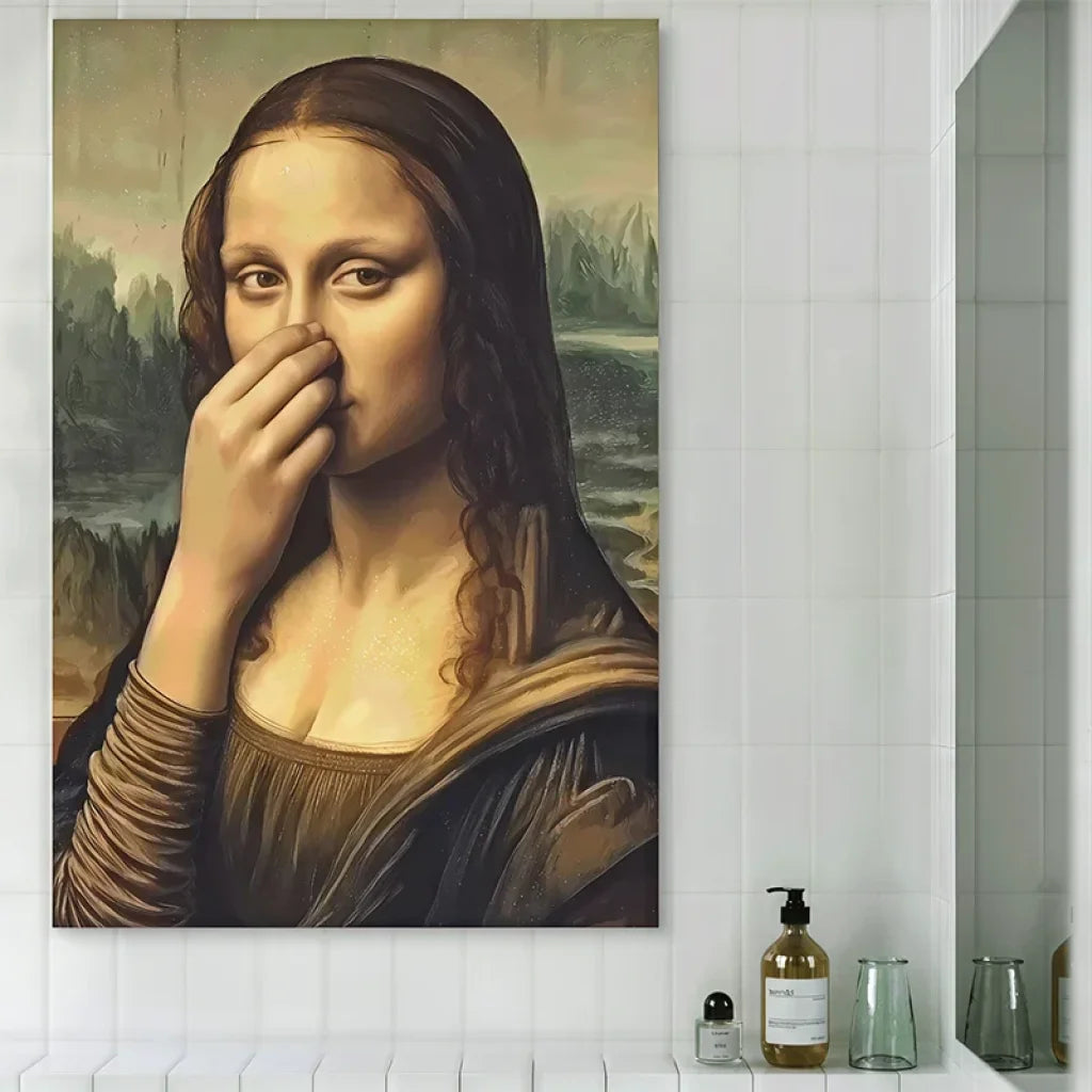 Toile imprimée La Joconde qui se pince le nez

