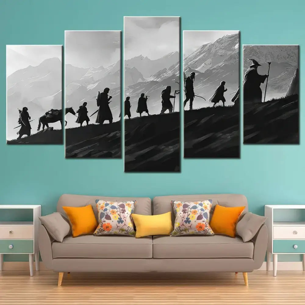 tableau le seigneur des anneaux la communauté de l’anneau 5 parties panoramique