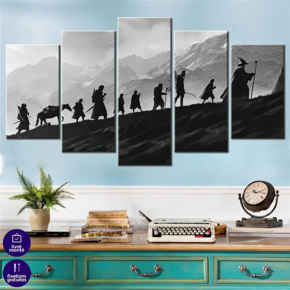 tableau fantasy la communauté de l’anneau format 5 panneaux pour salon