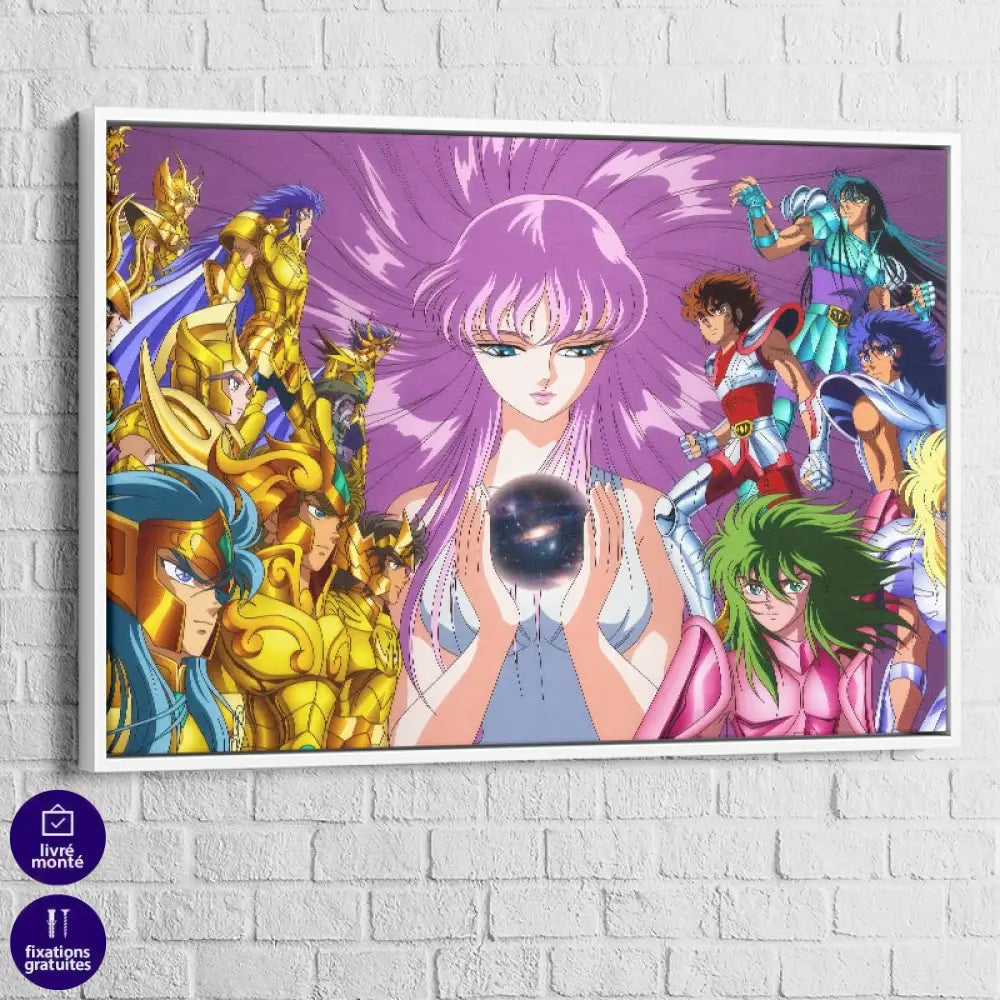 Tableau Les Chevaliers du Zodiaque – Protéger Athéna 40x60cm / Cadre Blanc Tableau MAnga