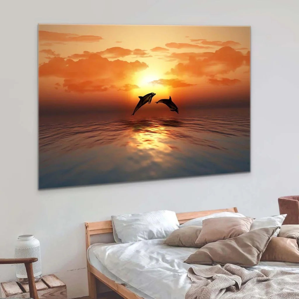 Tableau Les Dauphins Coucher de Soleil - Montableaudeco