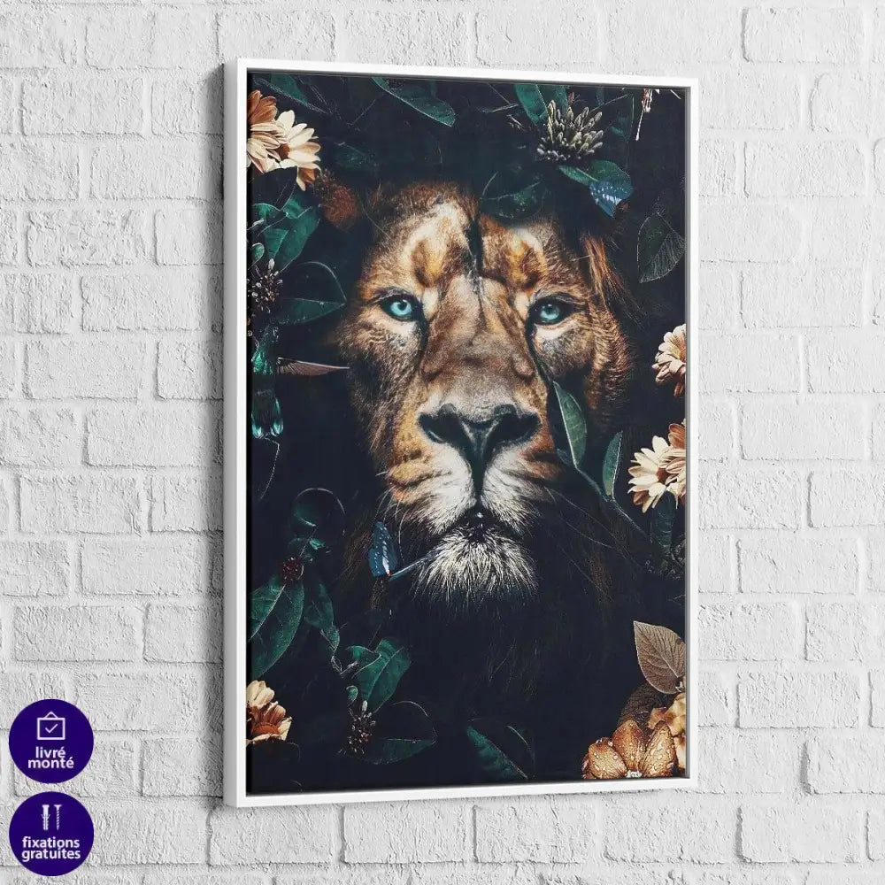 Tableau Lion et Fleurs - Montableaudeco