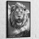 tableau lion face au roi avec cadre noir 