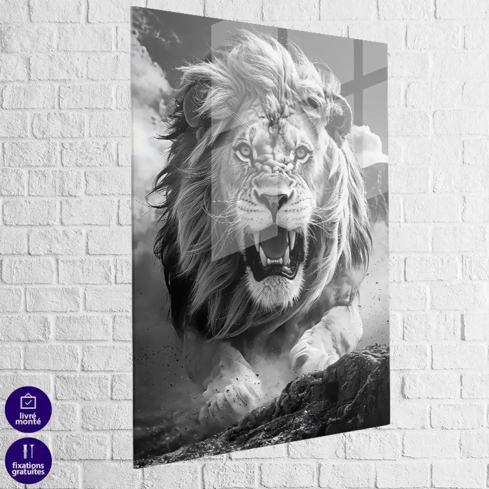 tableau lion face au roi en plexiglas premium