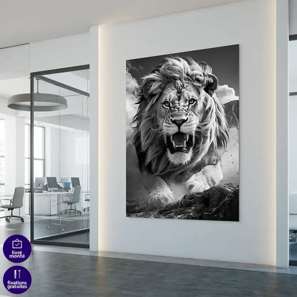 lion noir et blanc contraste élevé style photographique