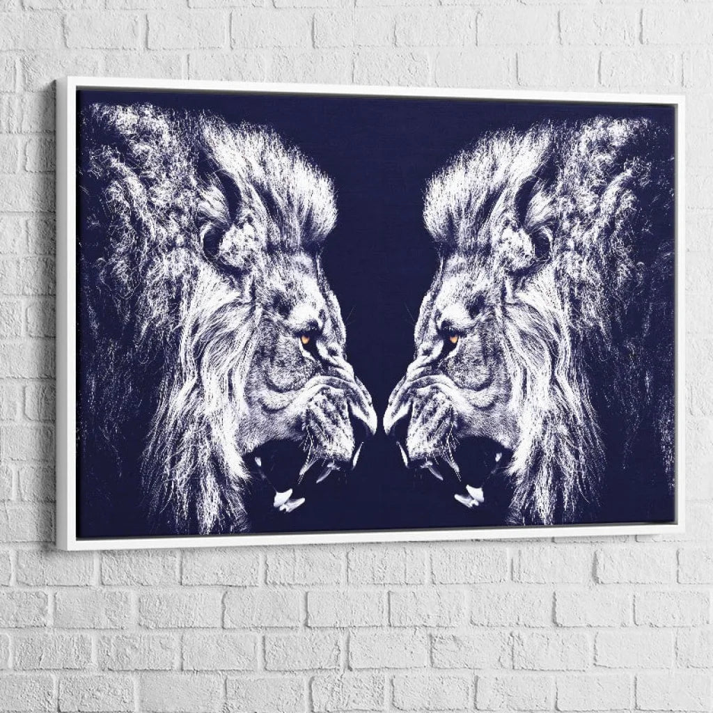 tableau mural de lions en duel artistique

