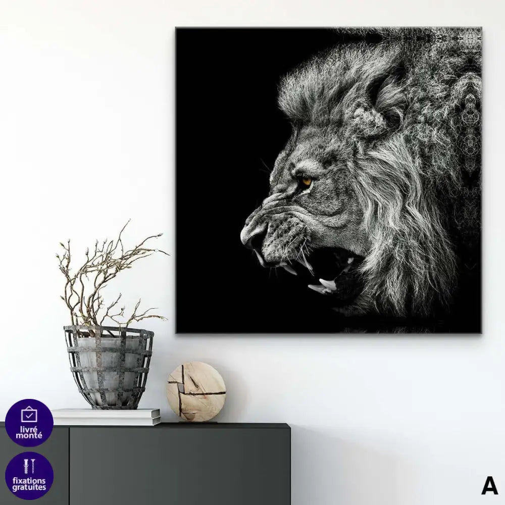 Tableau Lion Noir et Blanc Ensemble 3 Pièces - Montableaudeco