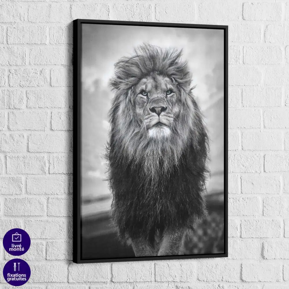 Tableau Lion Noir Et Blanc Grand Male - Montableaudeco