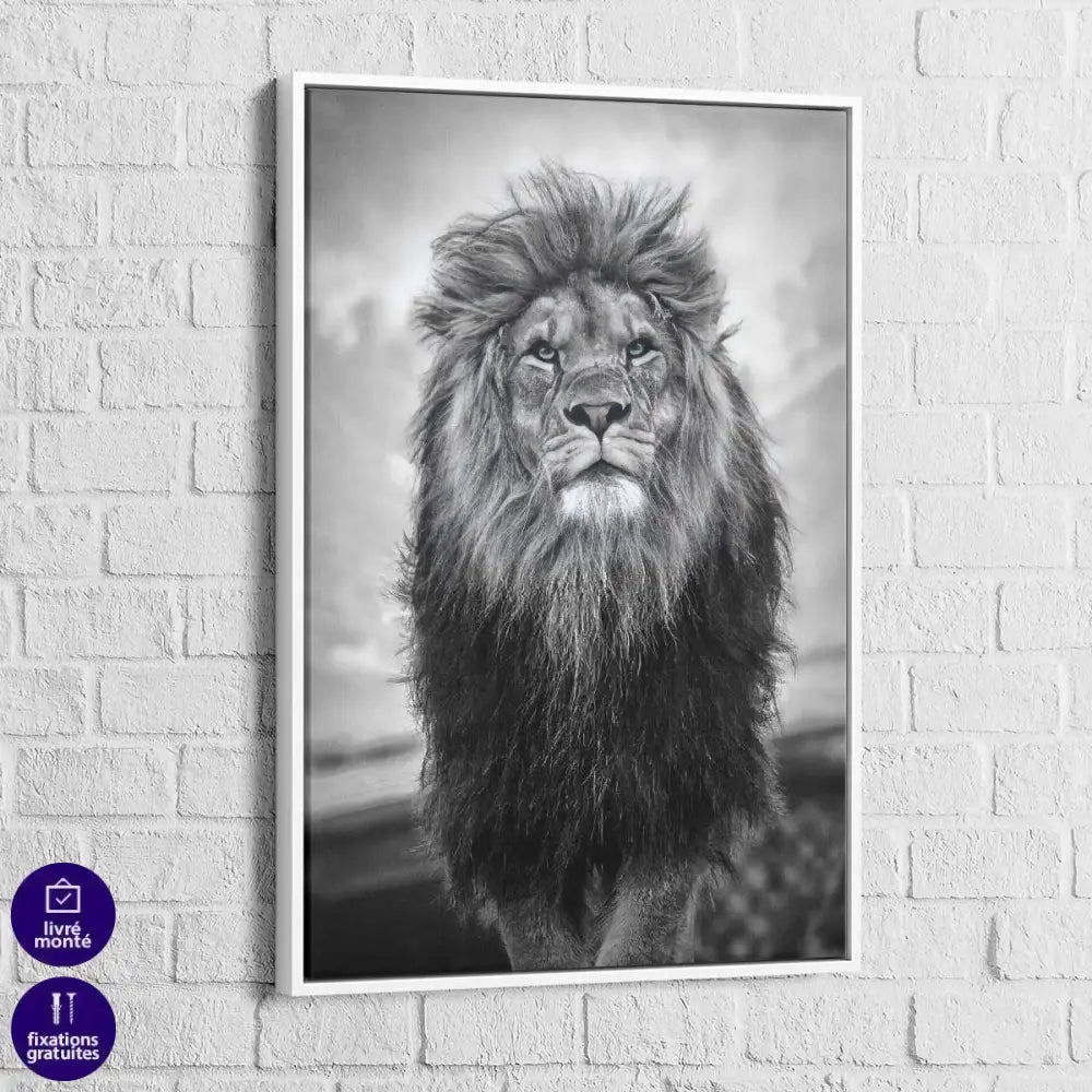 Tableau Lion Noir Et Blanc Grand Male - Montableaudeco