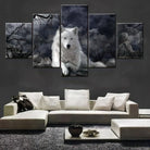 Tableau Loup Blanc 5 Panneaux
