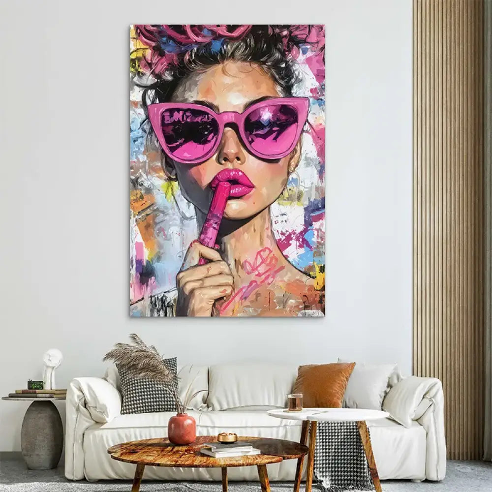 Tableau Glam Attitude femme lunettes roses style pop art

