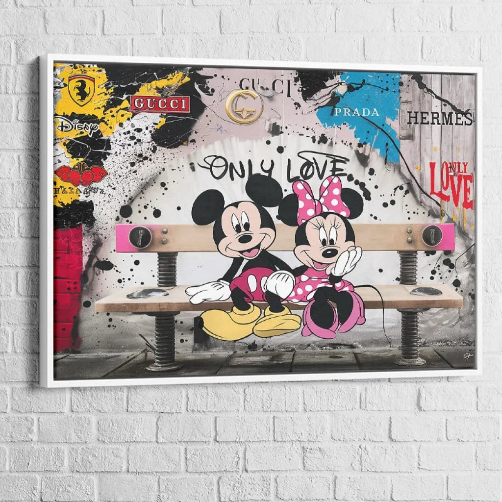 Tableau Luxe Mickey et Minnie Love Fashion 40x60cm / Cadre Blanc Tableau Luxe
