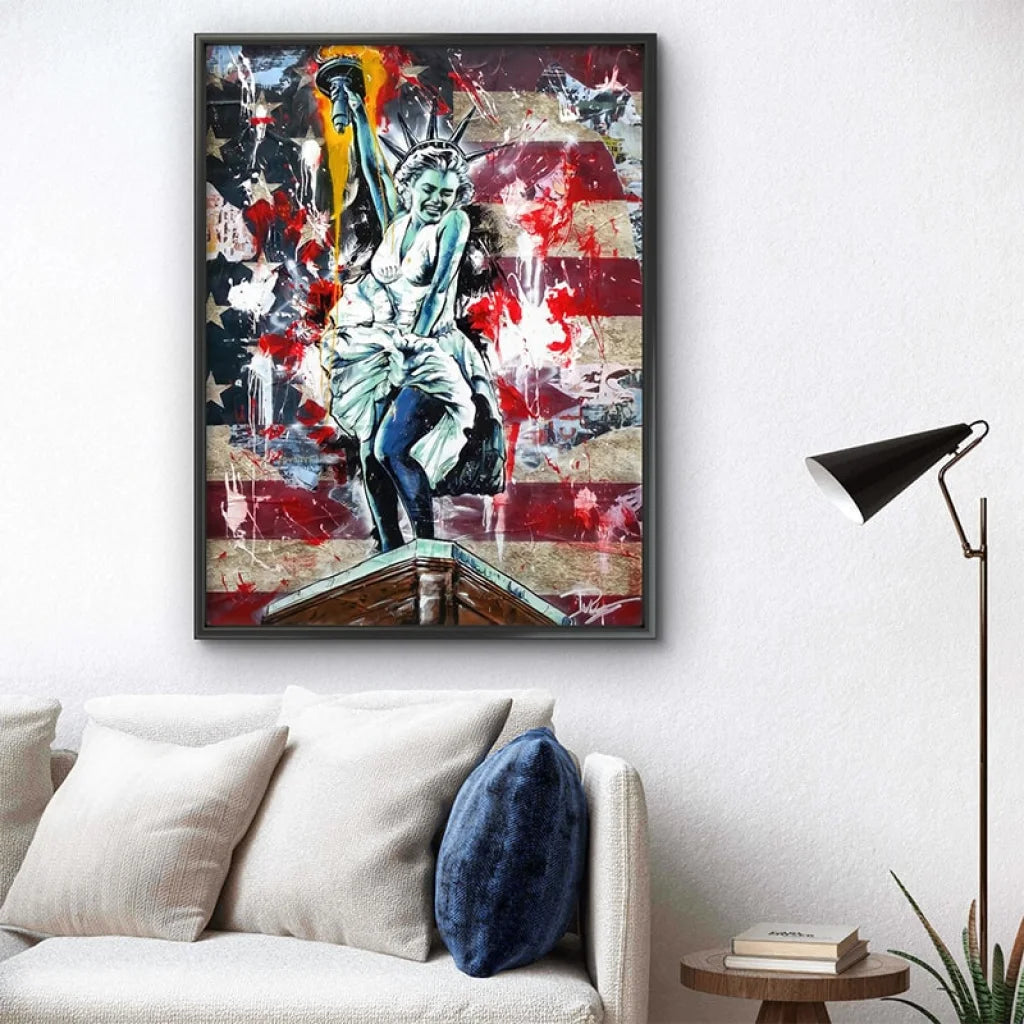 Tableau moderne Marilyn Monroe en cadre noir prêt à poser

