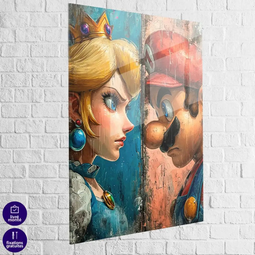 Impression murale street art Mario Peach contrastée

