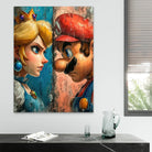 Toile artistique Mario Peach confrontation intense

