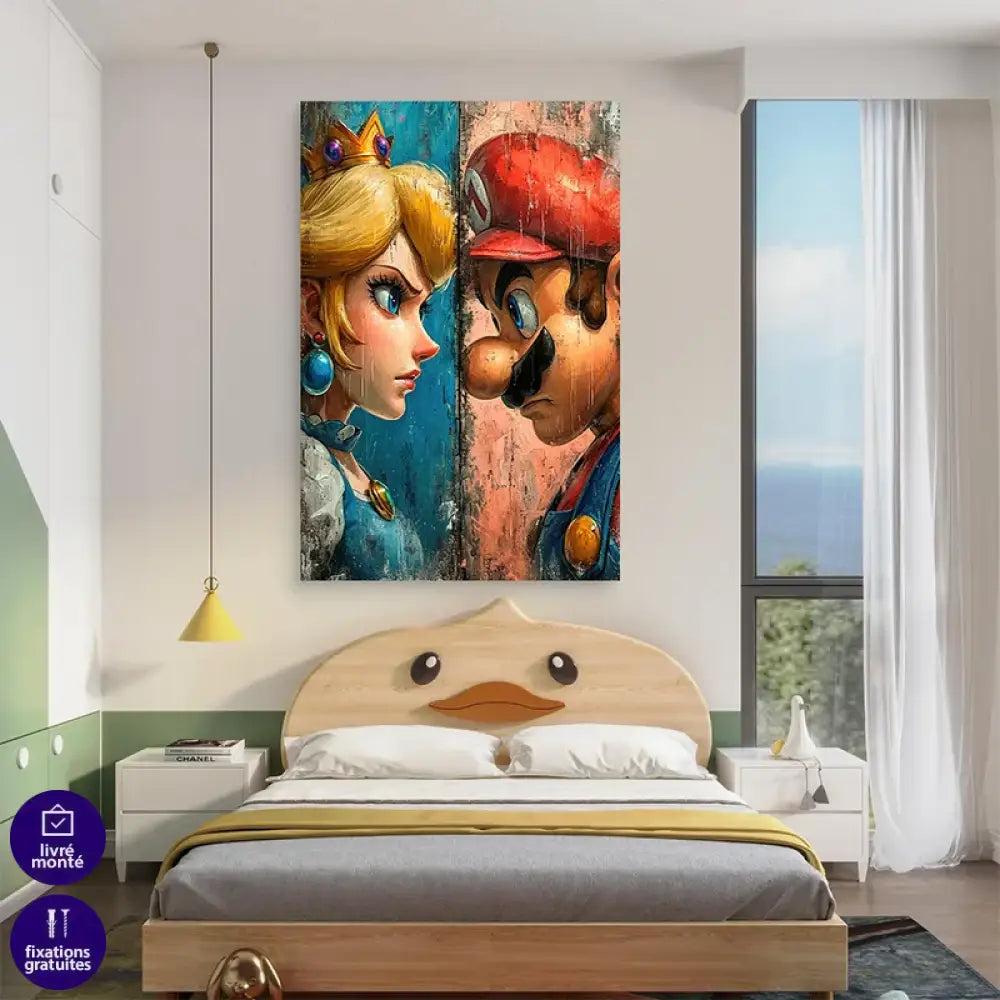 Tableau contemporain gaming Mario Peach émotions

