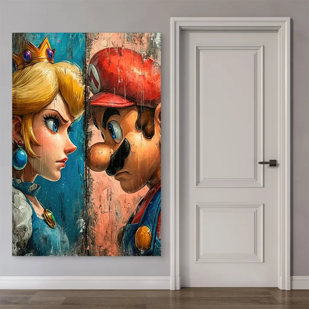 Portrait mural Mario vs Peach version moderne

