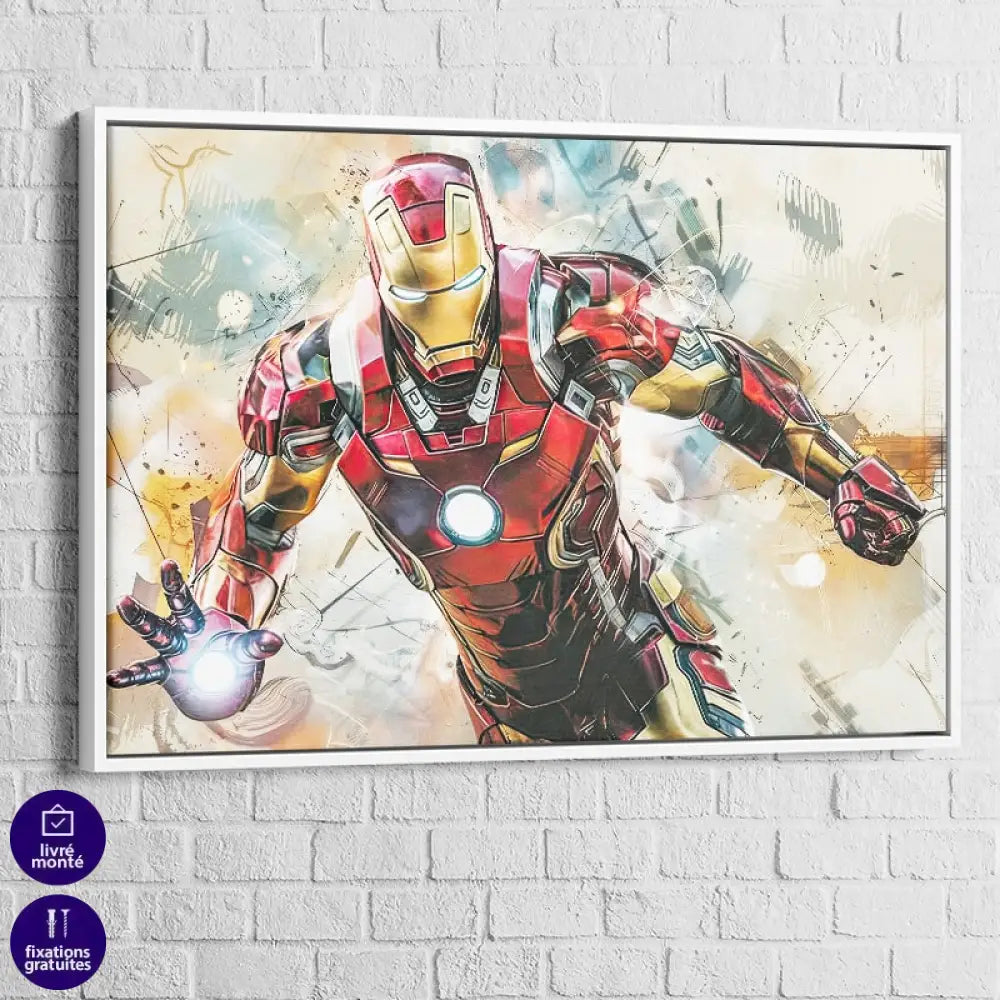Tableau Marvel Iron Le Chevalier Moderne 40x60cm / Cadre Blanc Tableau Marvel