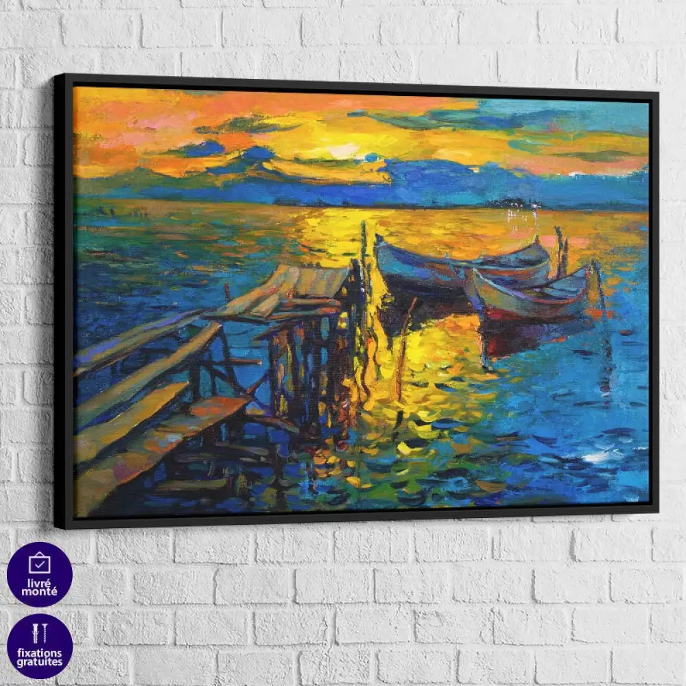 Tableau Mer Éclat du Soir 40x60cm / Cadre Noir Tableau Mer