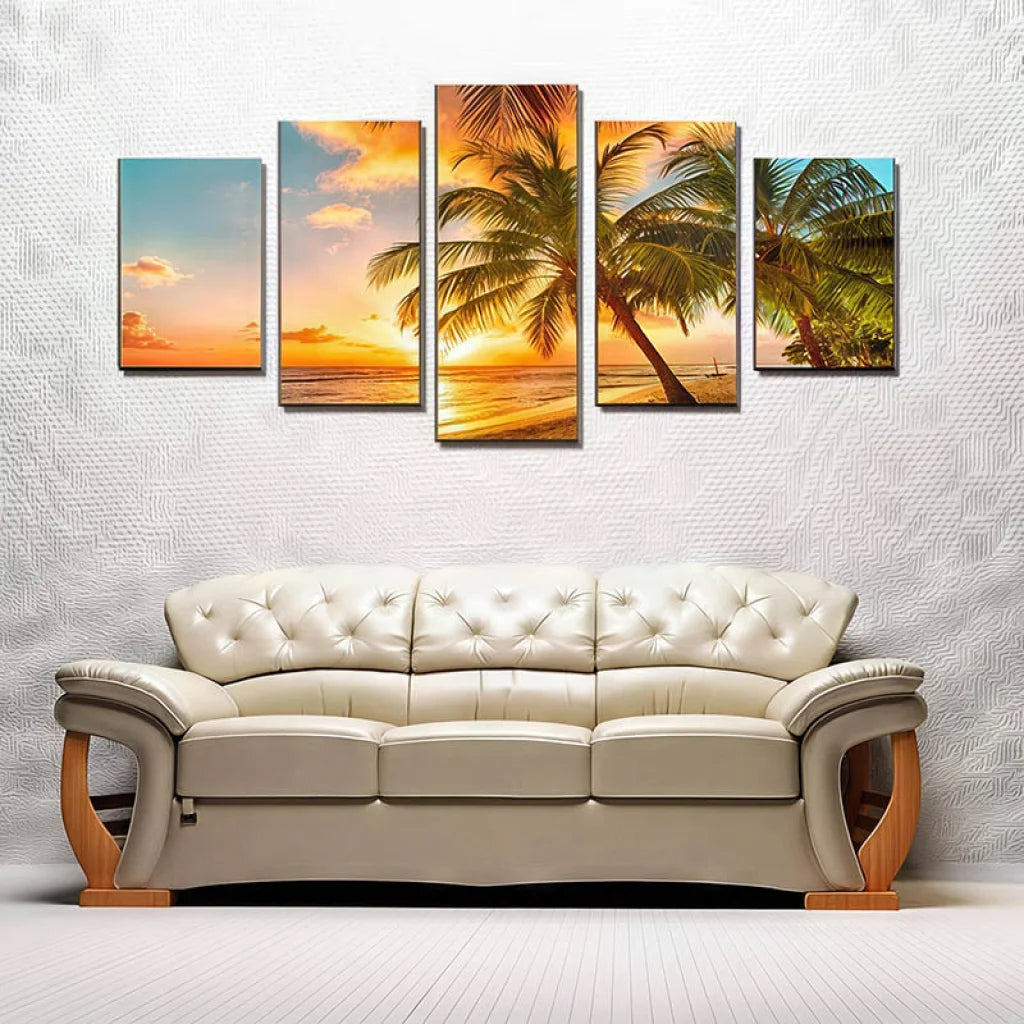 Tableau Mer Sable et Cocotiers 20x35cm X2 20x45cm X2 20x55cm X1 / Toile tendue sur Châssis Toile Imprimée