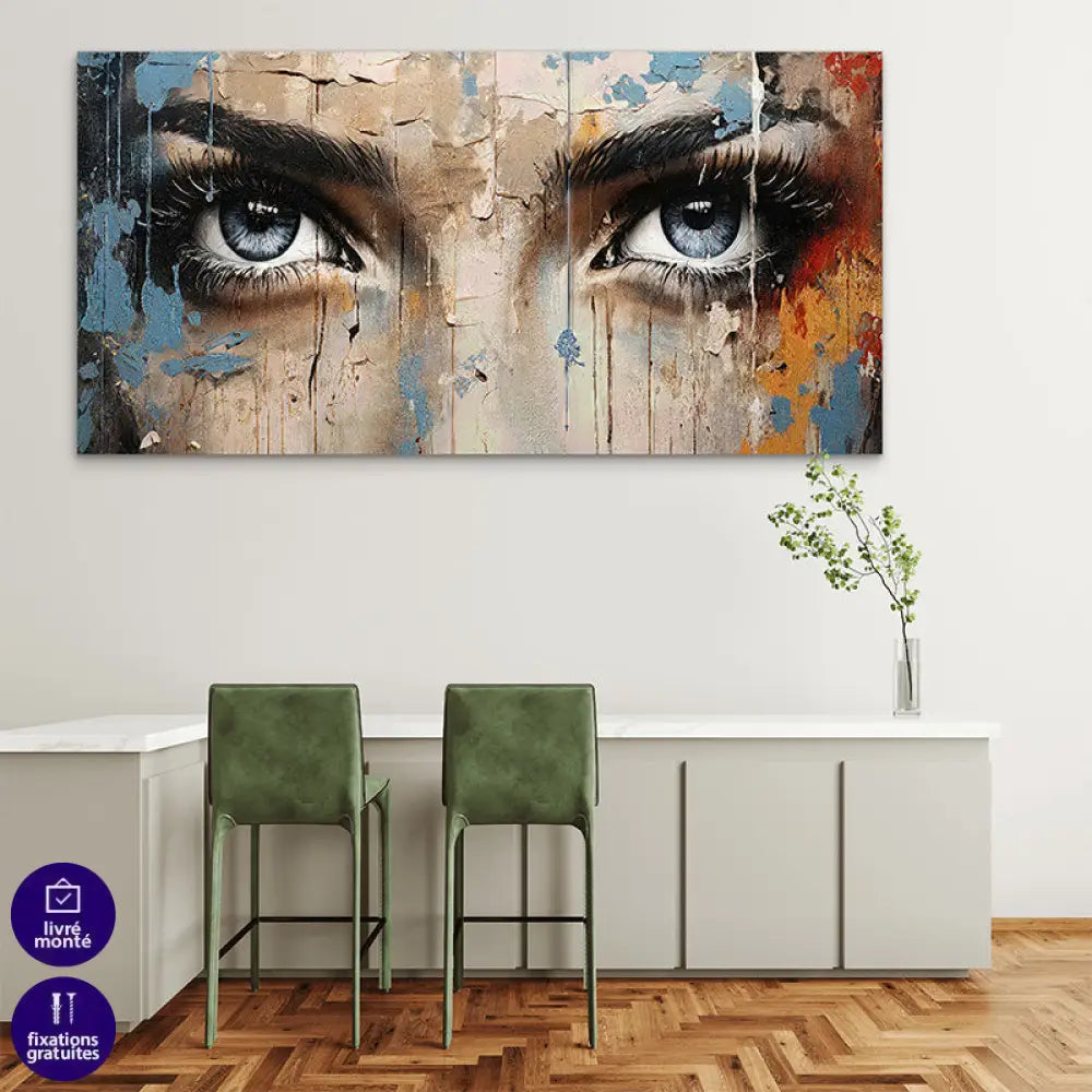 Visuel artistique d’un regard hyper réaliste sur tableau design moderne

