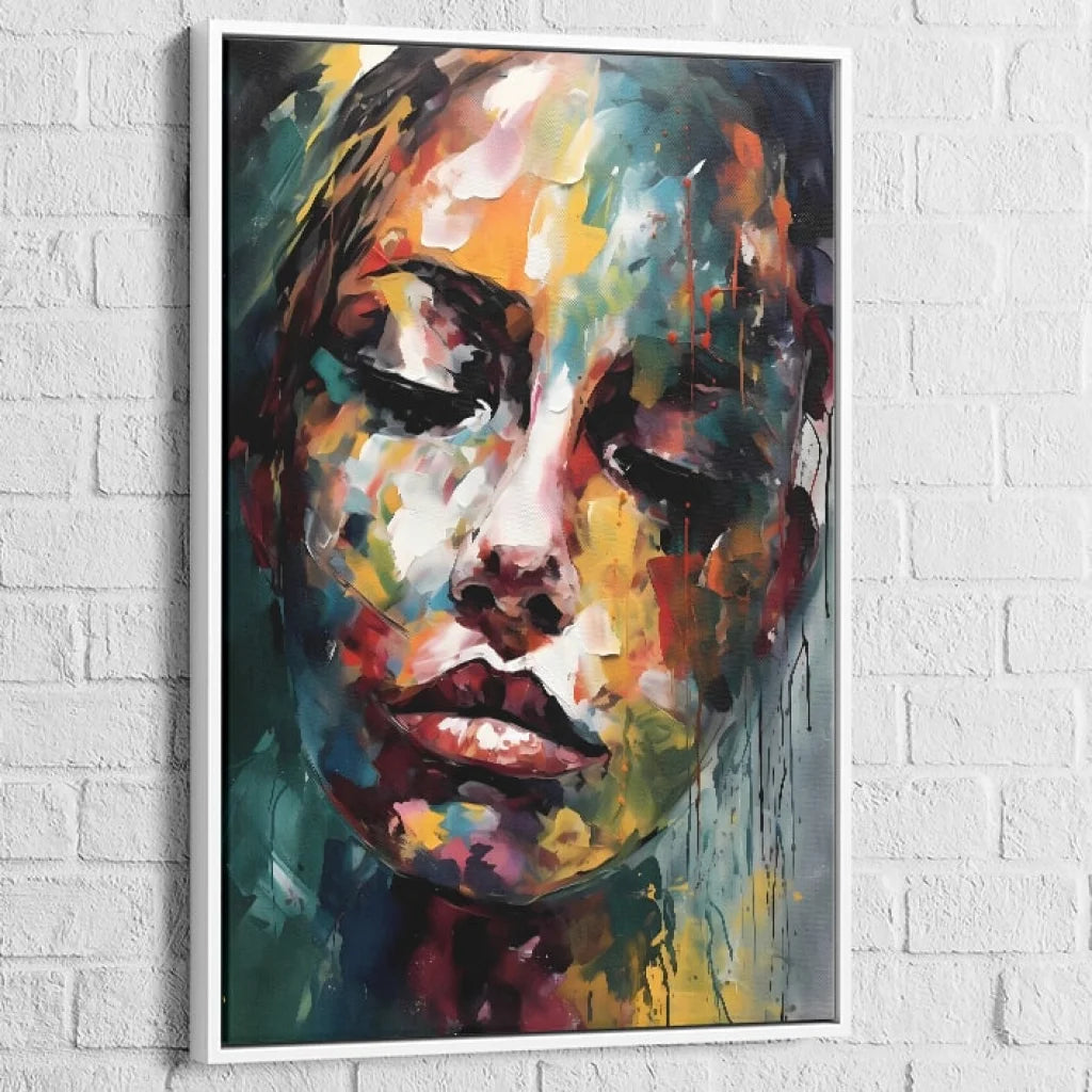 Tableau Moderne Visage en Fusion 40x60cm / Cadre Blanc Tableau Moderne