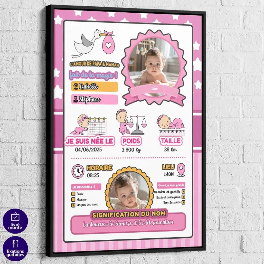 Décoration murale naissance fille avec design tendre et poétique

