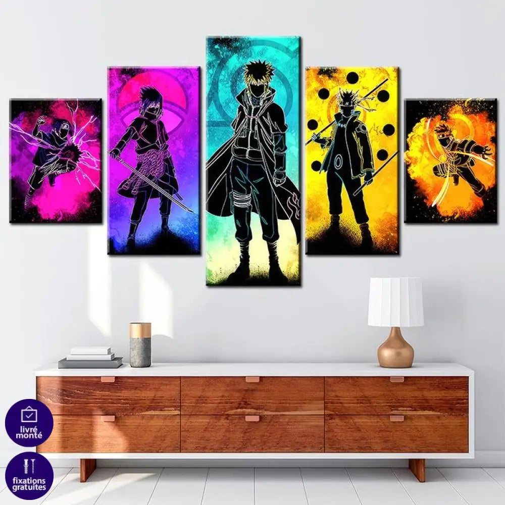 Tableau Naruto 5 Parties Éclats de Ninjas - Montableaudeco