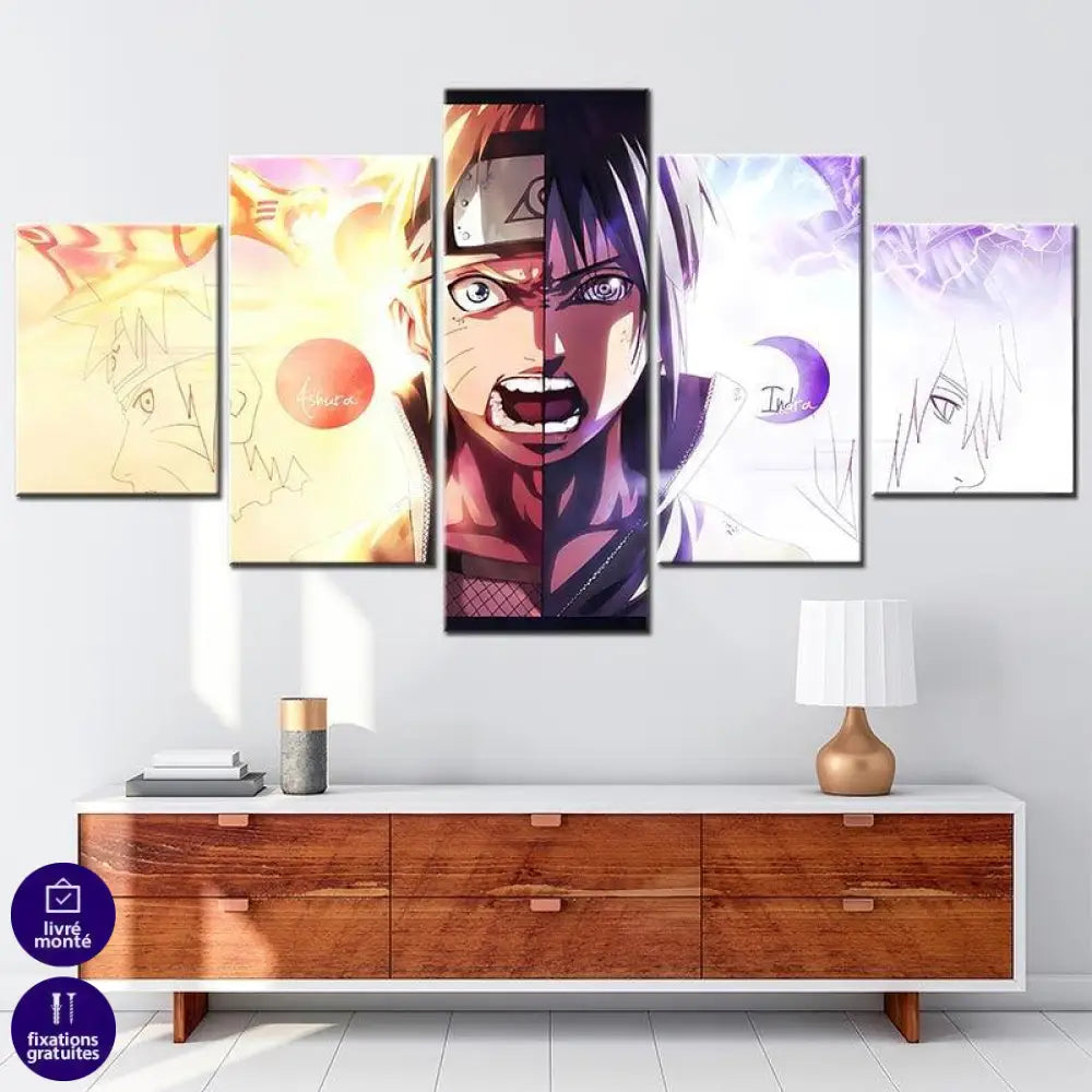 Tableau Naruto 5 Parties Itachi Lumière et Ombre - Montableaudeco