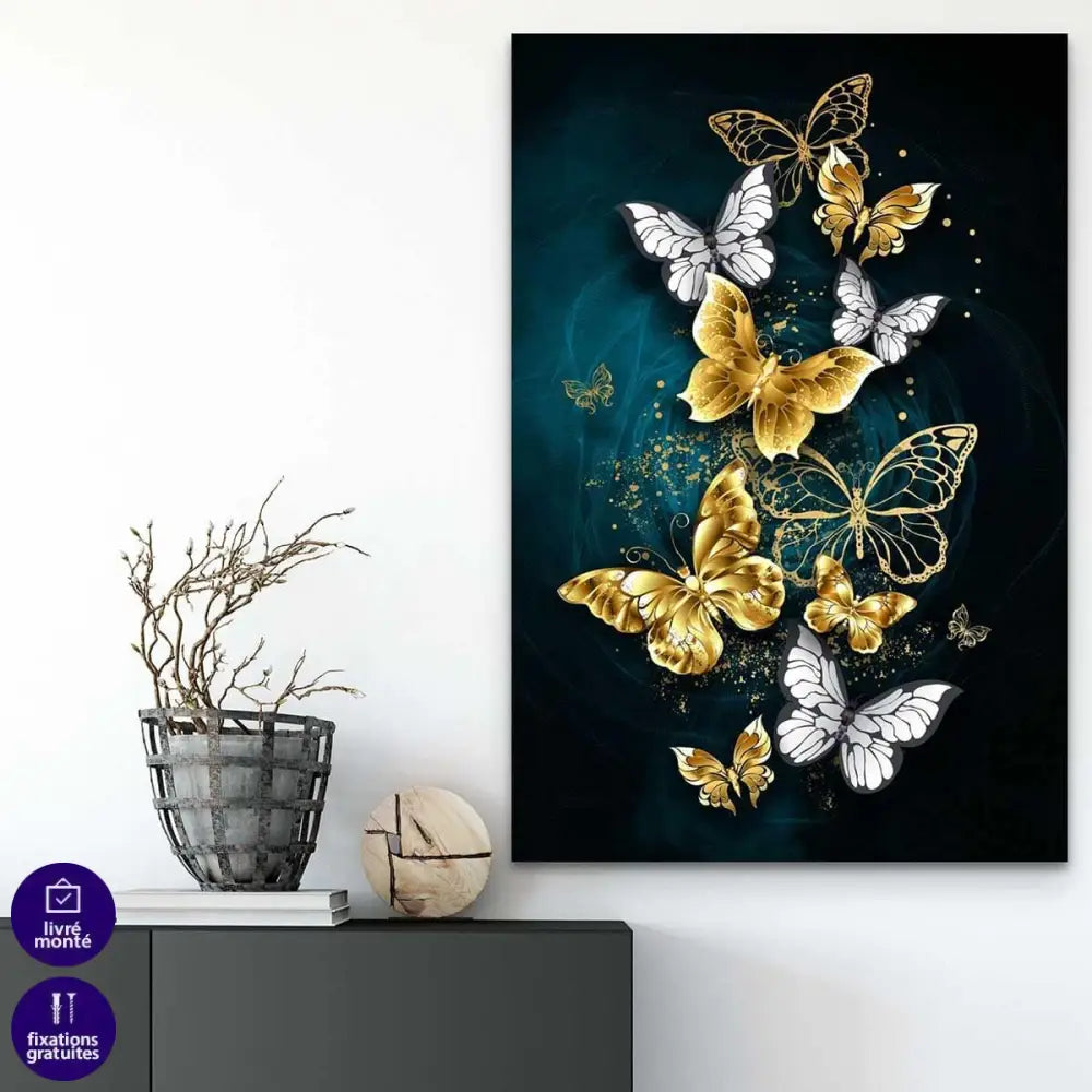 Tableau Papillon et Fleur 3 Pièces - Montableaudeco