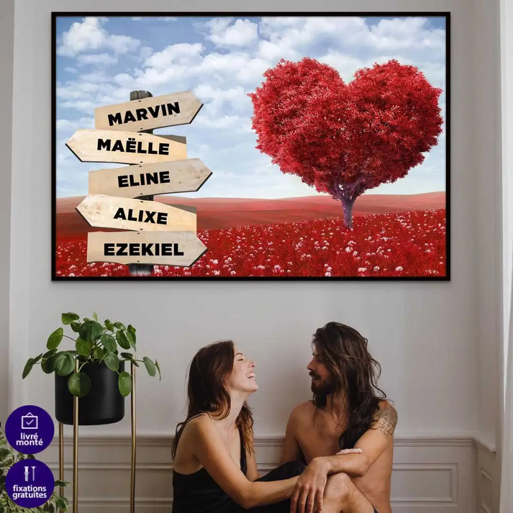 Tableau Personnalisé Prénoms Arbre Cœur - Montableaudeco