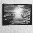 Tableau déco moderne avec prénoms sur fond monochrome

