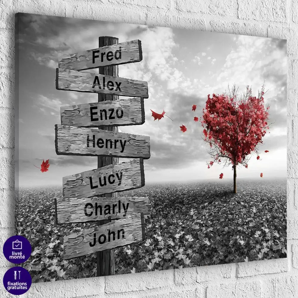 Tableau Personnalisé Prénoms Cœur Rouge - Montableaudeco