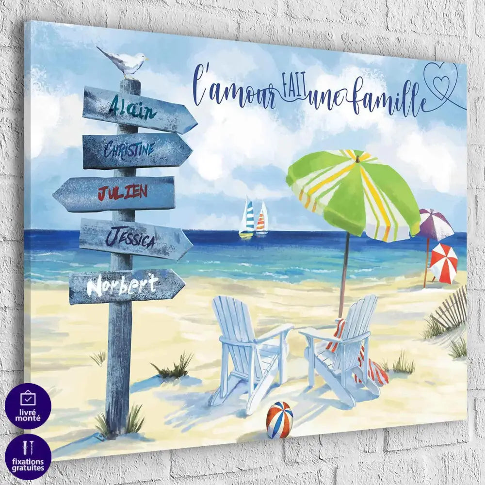 Tableau Personnalisé Prénoms Famille Plage - Montableaudeco