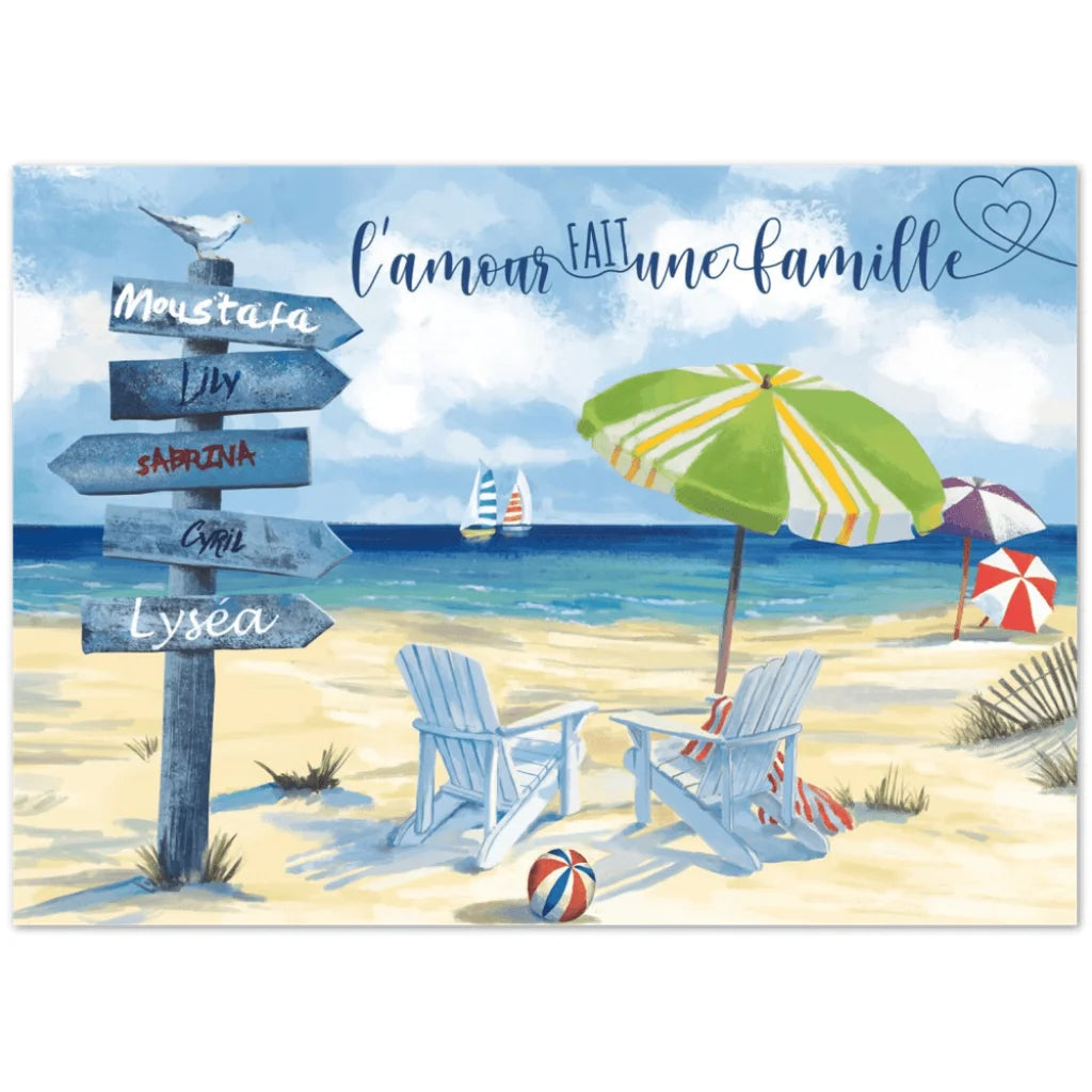 Tableau Personnalisé Prénoms Famille Plage - Montableaudeco