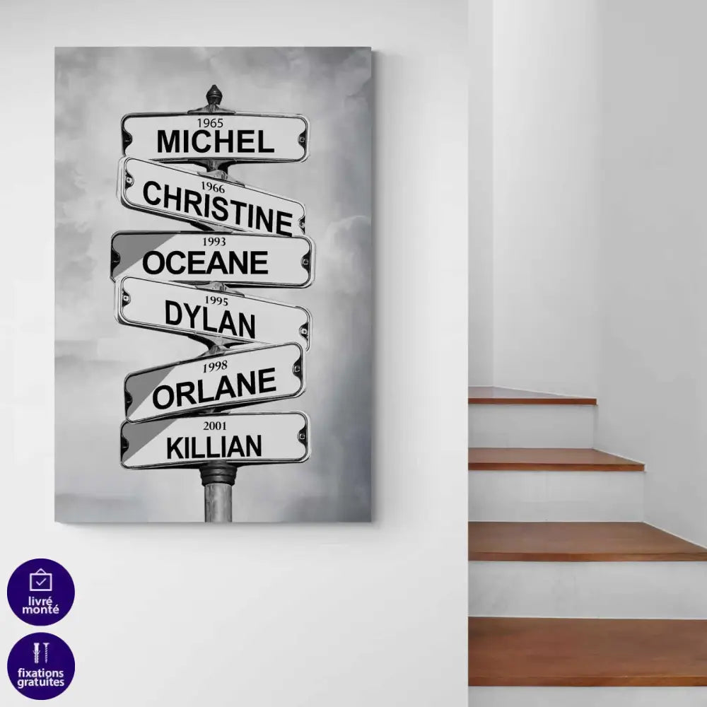 Tableau Personnalisé Prénoms Intersection Vintage - Montableaudeco