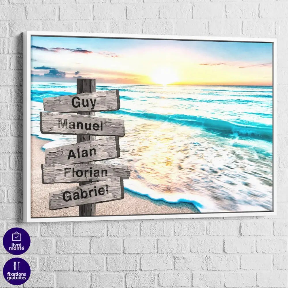 Tableau Personnalisé Prénoms La Mer 40x60cm / Couleur / Cadre Blanc Toile Imprimée