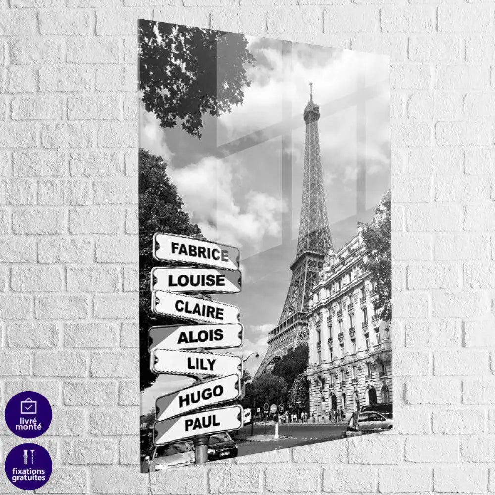 Tableau Personnalisé Prénoms Paris Noir et Blanc - Montableaudeco
