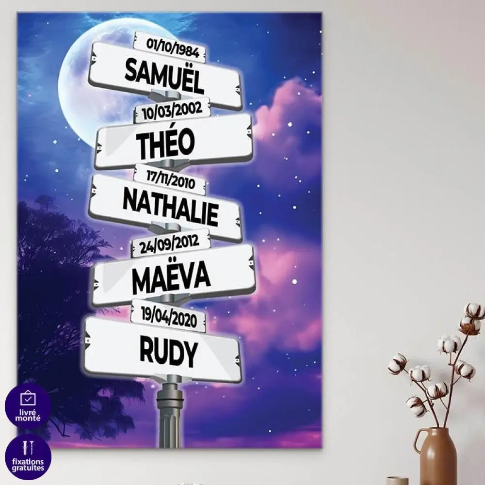 Tableau Personnalisé Prénoms Sous la lune - Montableaudeco