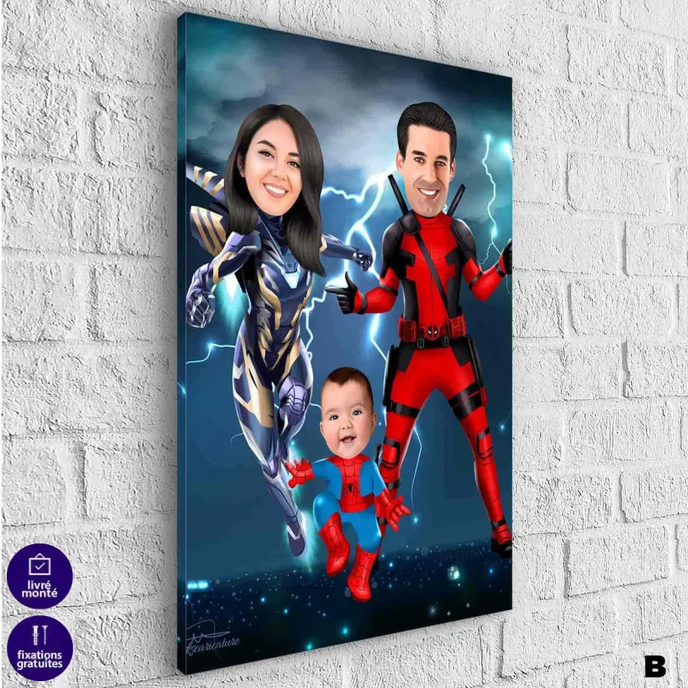 Tableau Personnalisé Super Héros Marvel Famille 3 personnages - Montableaudeco