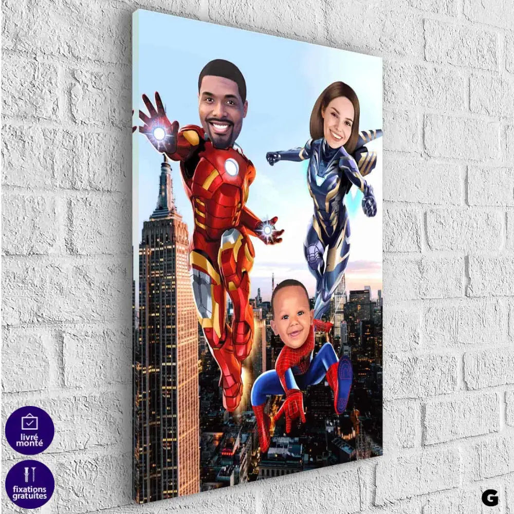 Tableau Personnalisé Super Héros Marvel Famille 3 personnages - Montableaudeco