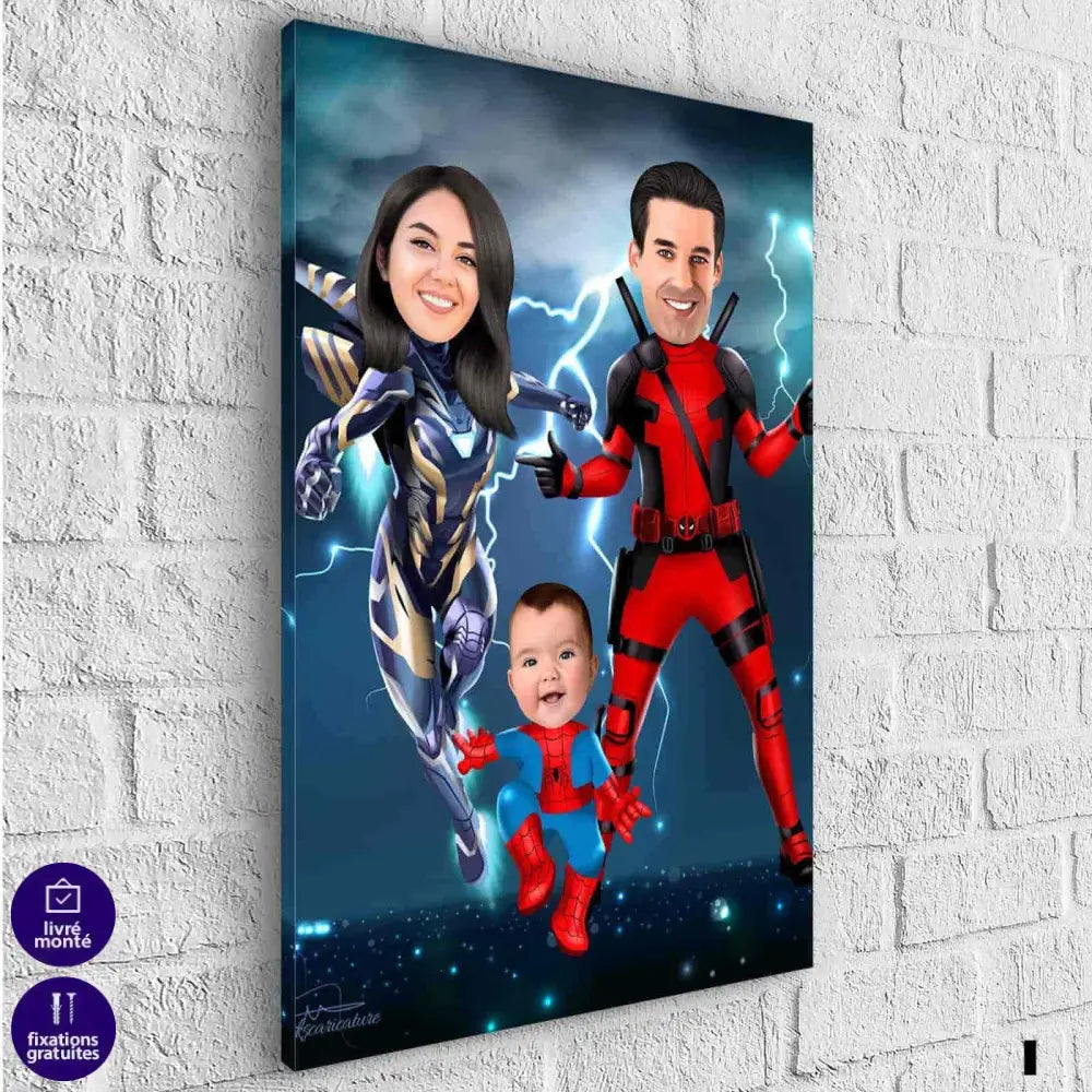 Tableau Personnalisé Super Héros Marvel Famille 3 personnages - Montableaudeco