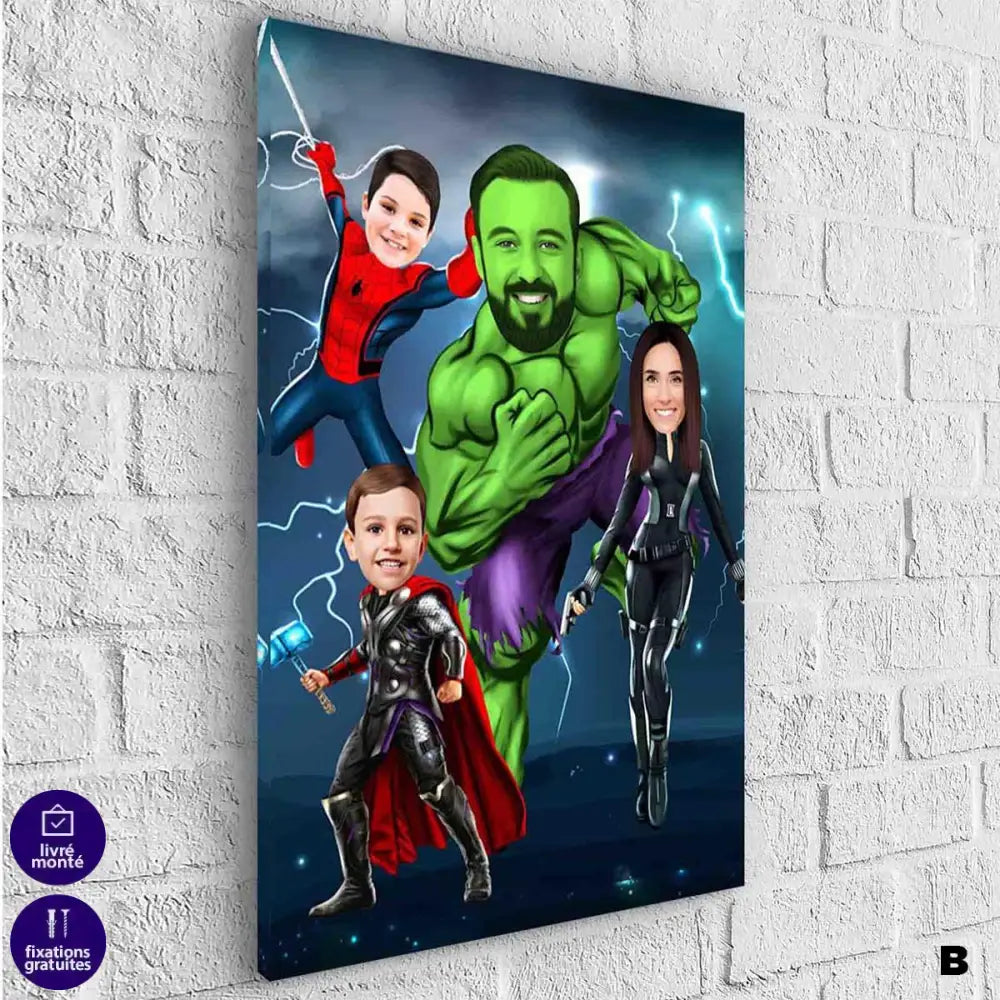 Tableau Personnalisé Super Héros Marvel Famille 4 personnages - Montableaudeco