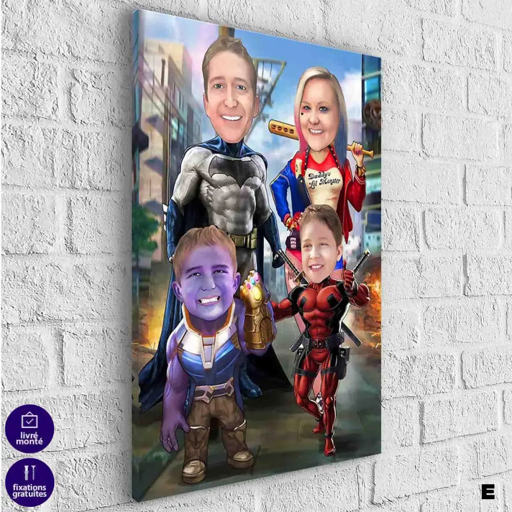 Tableau Personnalisé Super Héros Marvel Famille 4 personnages - Montableaudeco