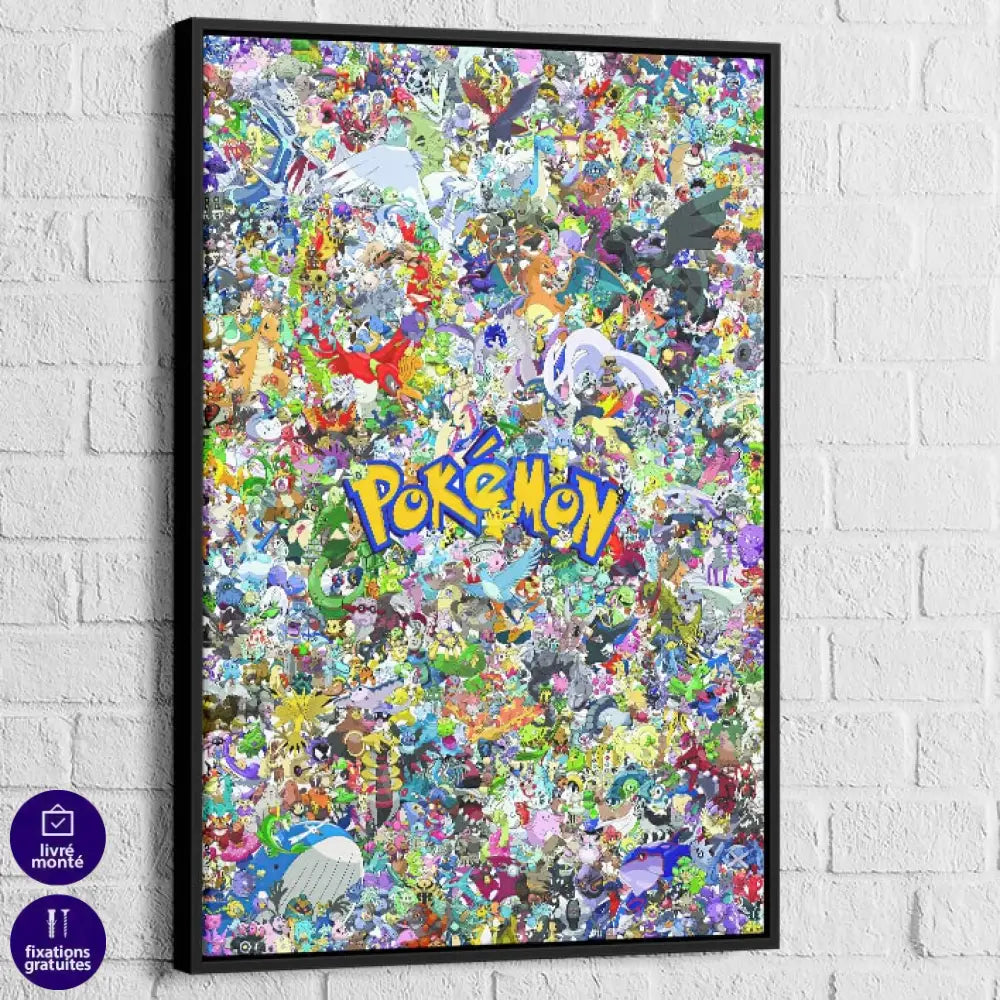 Tableau Pokémon Attrapez les tous 40x60cm / Cadre Noir Tableau Dragon Ball