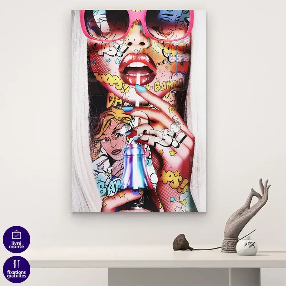 Tableau mural pop art Bam Girl - inspiration bande dessinée années 60 modernisée

