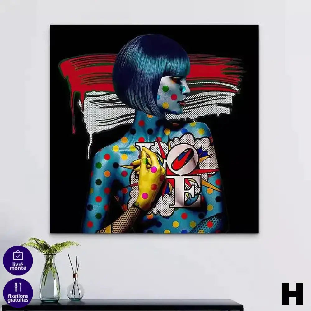 Tableau Pop Art Collection de Femmes Tatouées Flashy et Colorées - Montableaudeco