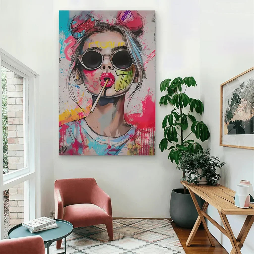 Portrait moderne style graffiti urbain et coloré

